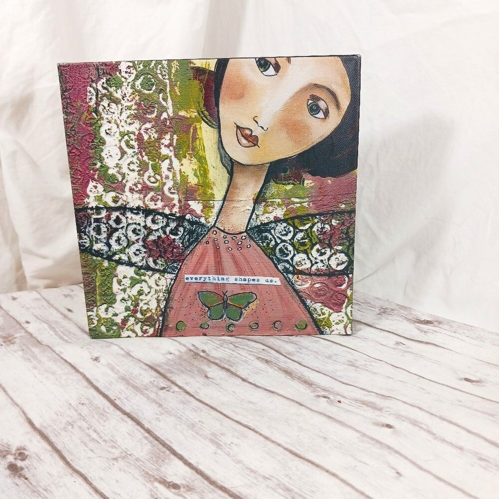Kelly Rae Roberts Wall Hanging Plaque Everything Shapes Us Woman Purple Grn 8x8"